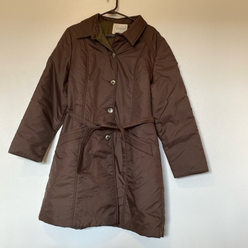 Sharpee International brown belted button down ,pockets cozy coat long jacket